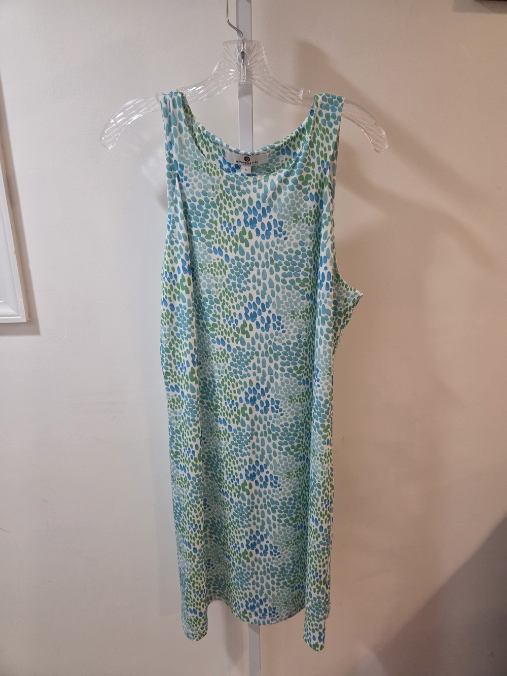 Sleeveless Scoop-Neck Dress in Aqua and Green Print